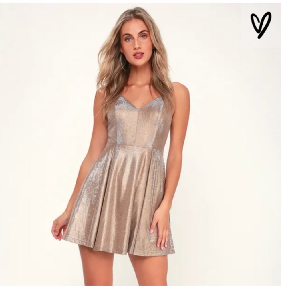 NWT Lulus Gold Skater Dress